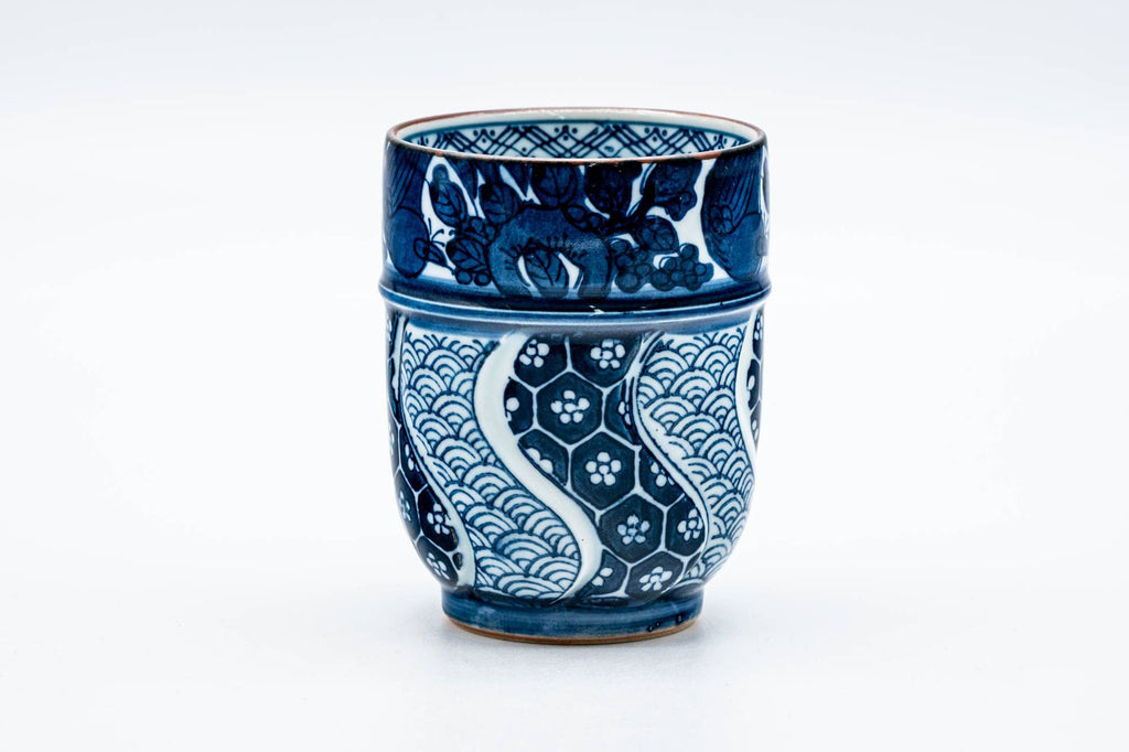 Japanese Teacup - Blue Wavy Geometric Arita-yaki Yunomi - 200ml