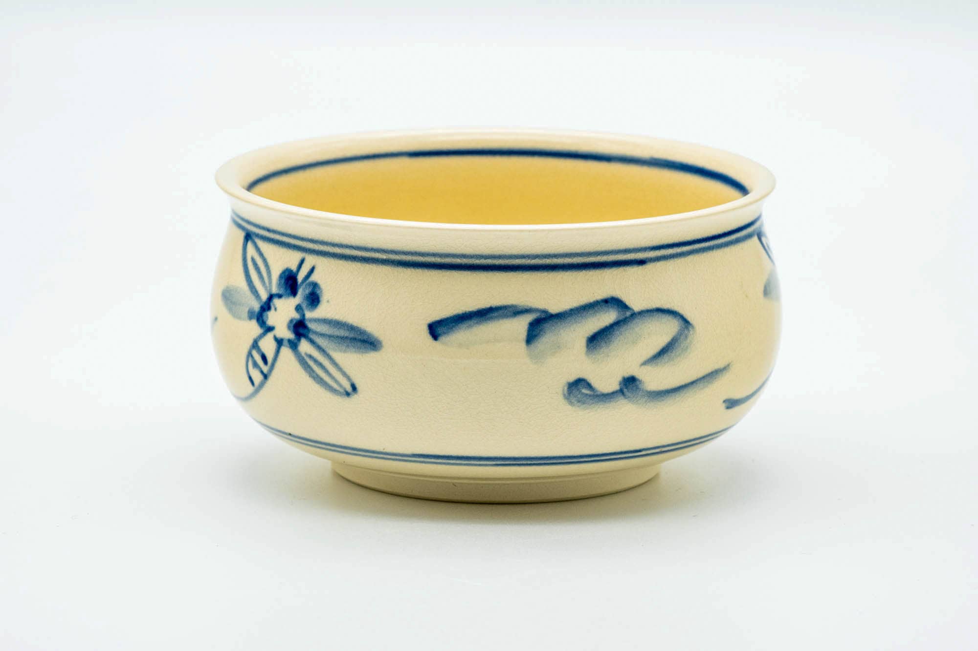 Japanese Kensui - Beige Blue Dragonflies Kyo-yaki Water Bowl - 400ml