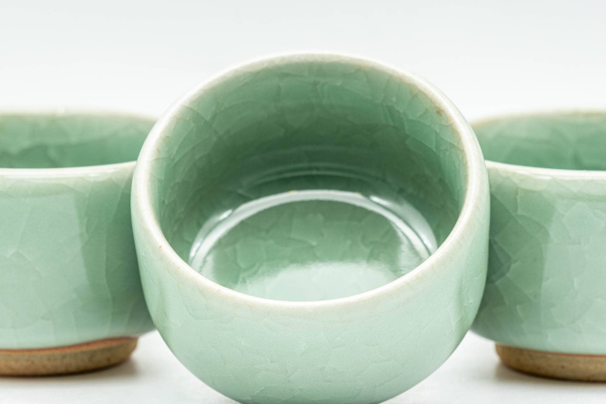 Japanese Teacups - Set of 3 Green Celadon Glazed Guinomi - 50ml