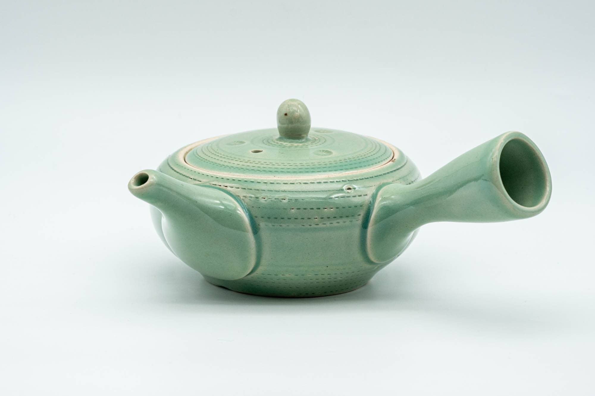 Japanese Kyusu - Mint Green Hiramaru-gata Obi-ami Teapot - 220ml