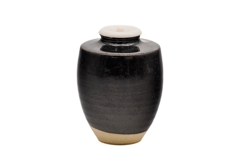 Japanese Chaire - Kyo-yaki Matcha Tea Caddy with Teal Silk Shifuku