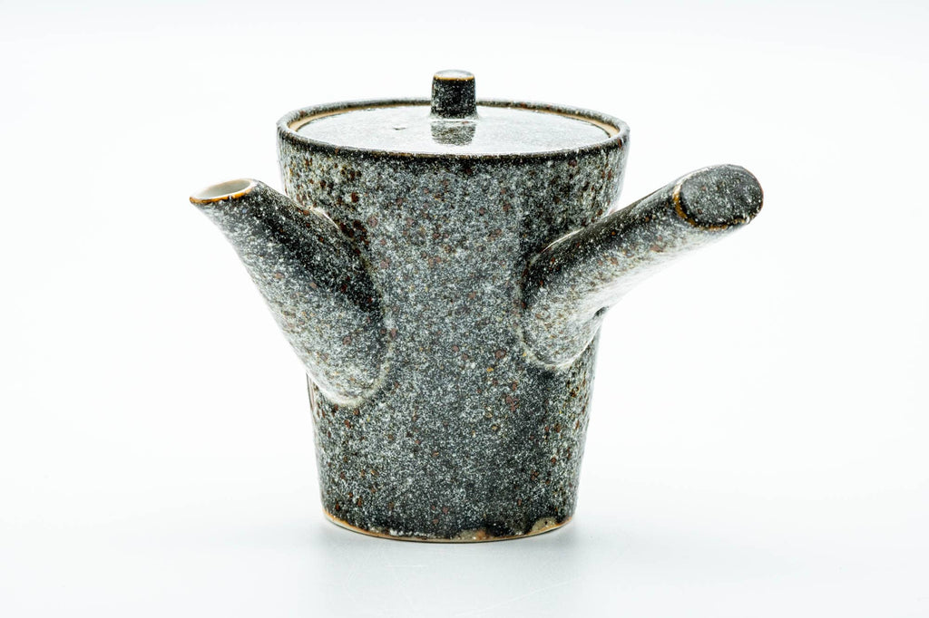 Japanese Tea Set - Black Kanji Porcelain Kyusu Teapot with 5 Tall Yunomi Teacups