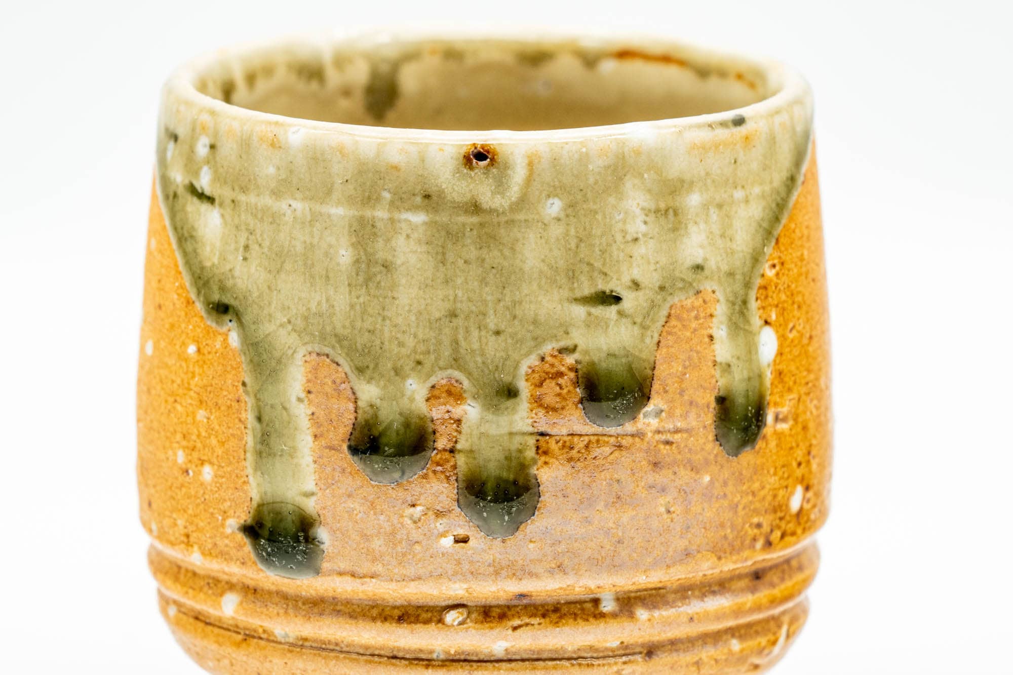 Japanese Teacup - Orange Green Drip-Glazed Shigaraki-yaki Yunomi - 120ml