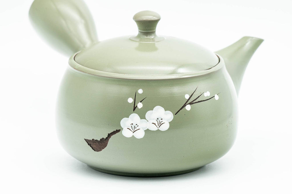 Japanese Kyusu - Plum Blossoms Green Ryokudei Tokoname-yaki Teapot - 250ml