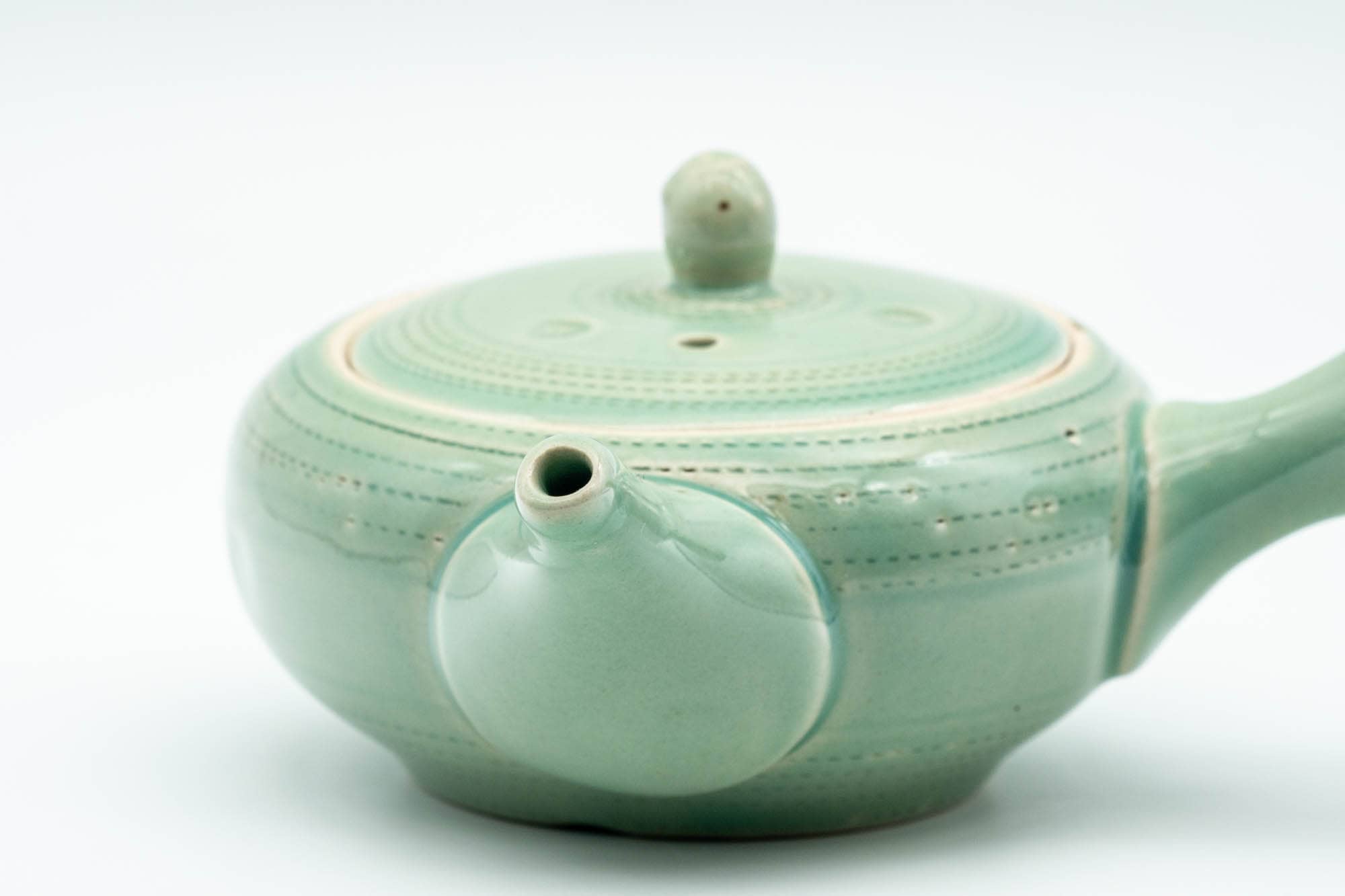 Japanese Kyusu - Mint Green Hiramaru-gata Obi-ami Teapot - 220ml
