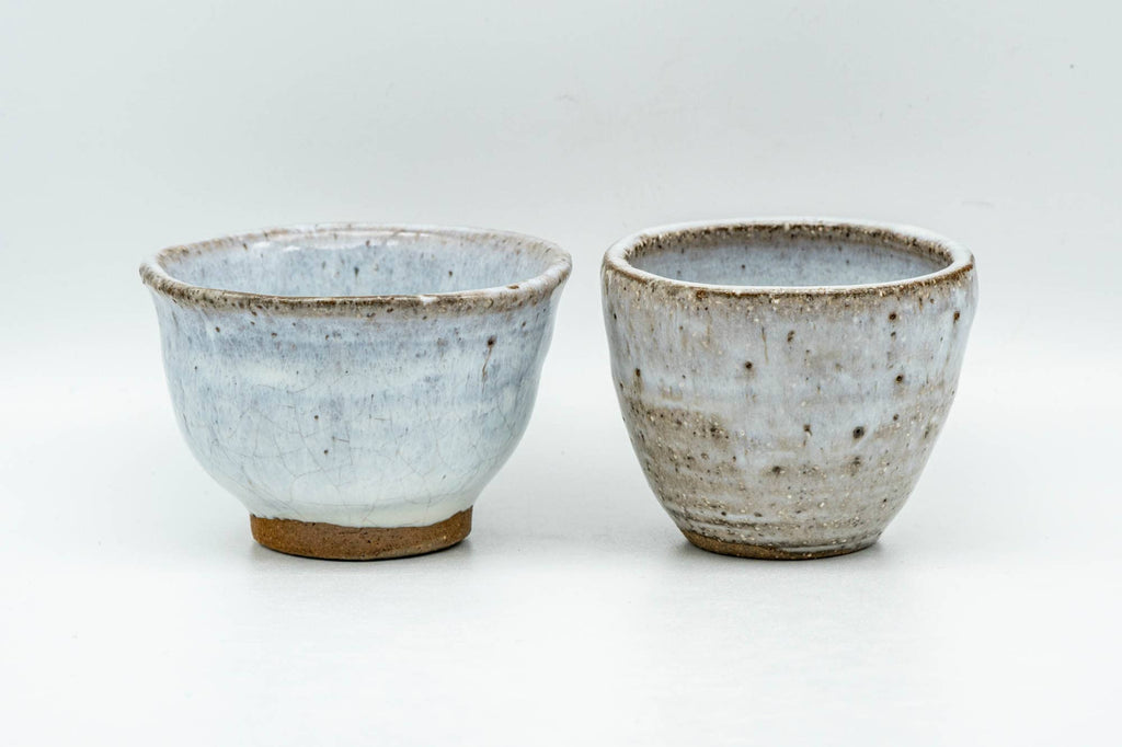 Japanese Teacups - Pair of Milky White Glazed Wabi-Sabi Guinomi - 60ml