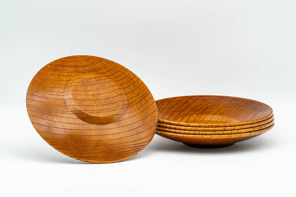 Japanese Chataku - Set of 5 Light Brown Wooden Tea Coasters