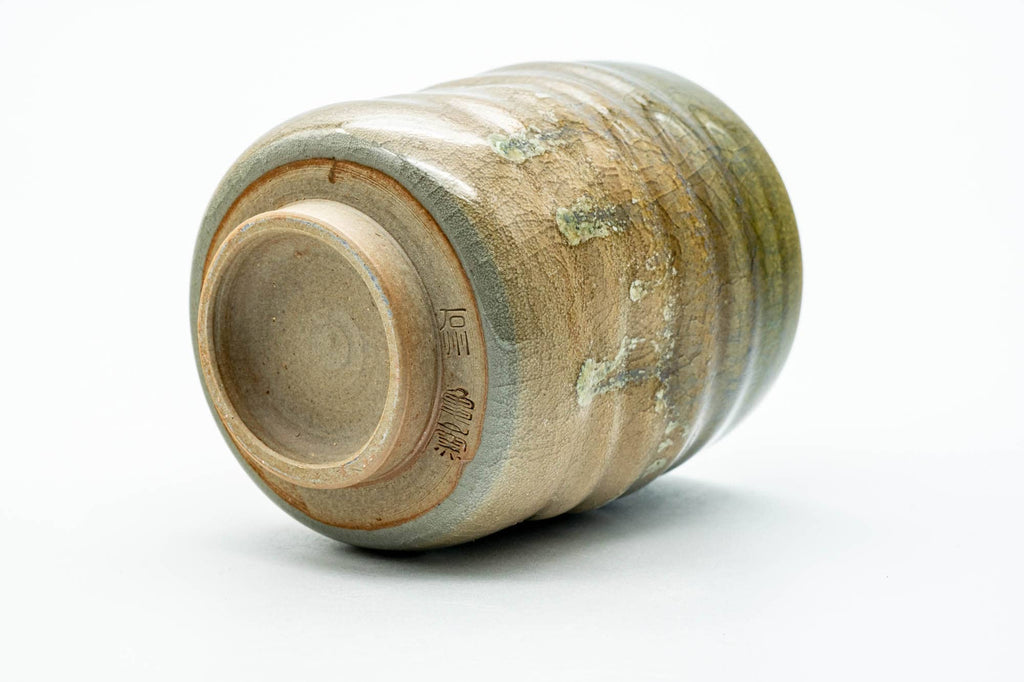 Japanese Teacup - Beige Green Drip-Glazed Spiraling Yunomi - 250ml