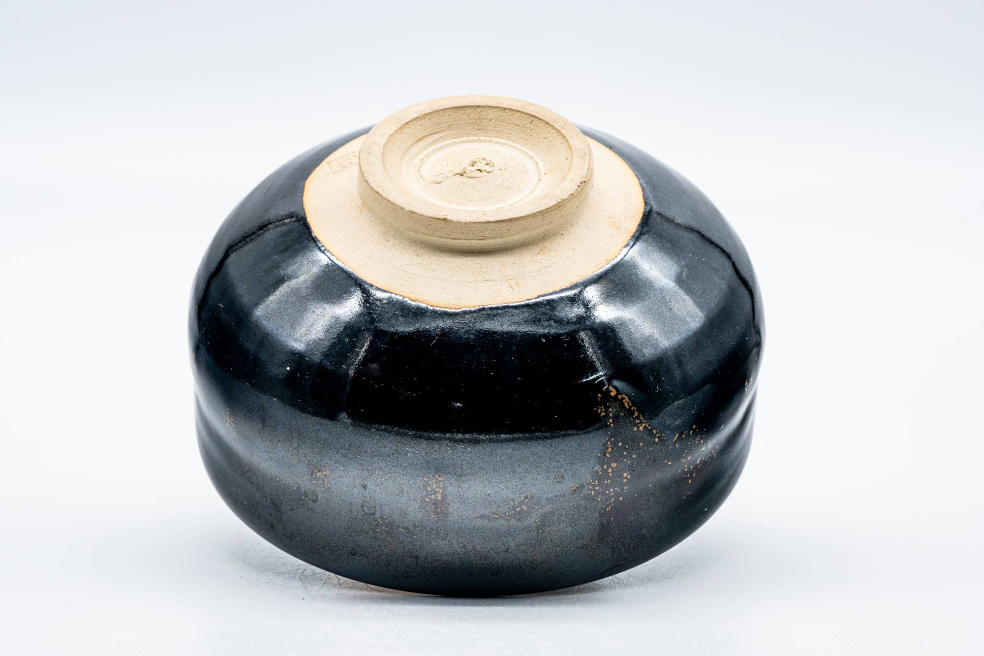 Japanese Matcha Bowl - Jet Black Yellow Speckled Drip-Glazed Chawan - 250ml