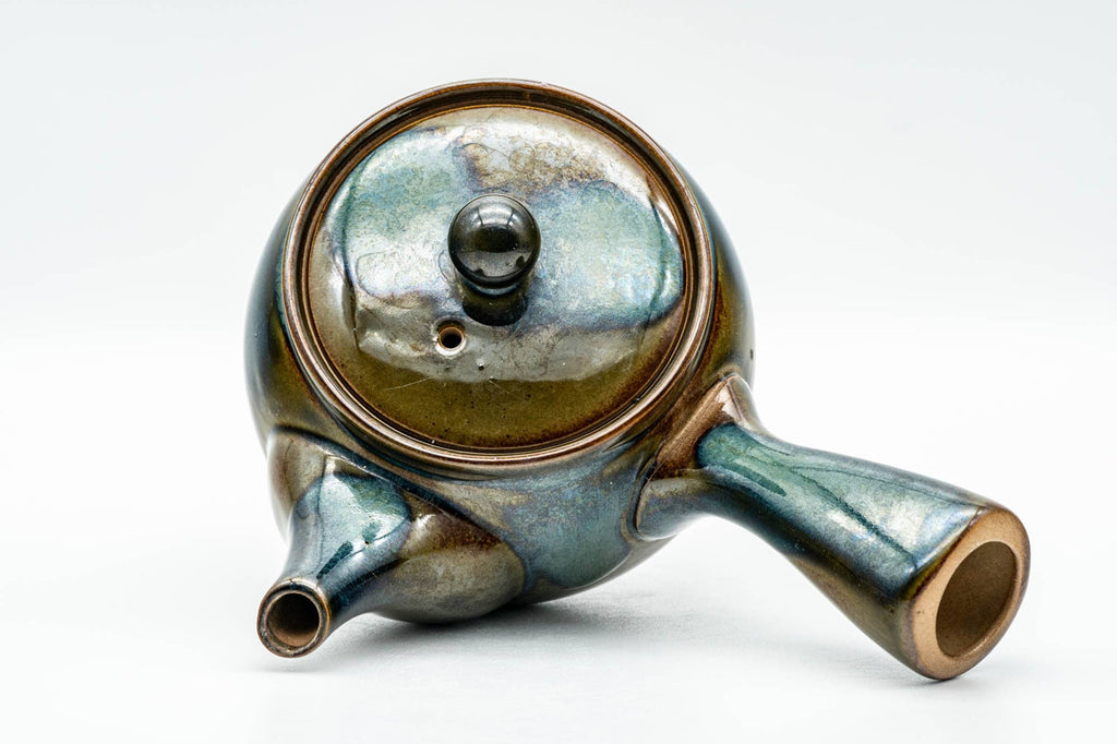 Japanese Kyusu - Blue Brown Glazed Mesh Filter Side-handled Teapot - 300ml