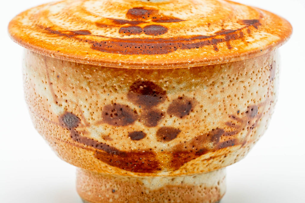 Japanese Teacup - Floral Orange Shino Glazed Lidded Yunomi - 120ml