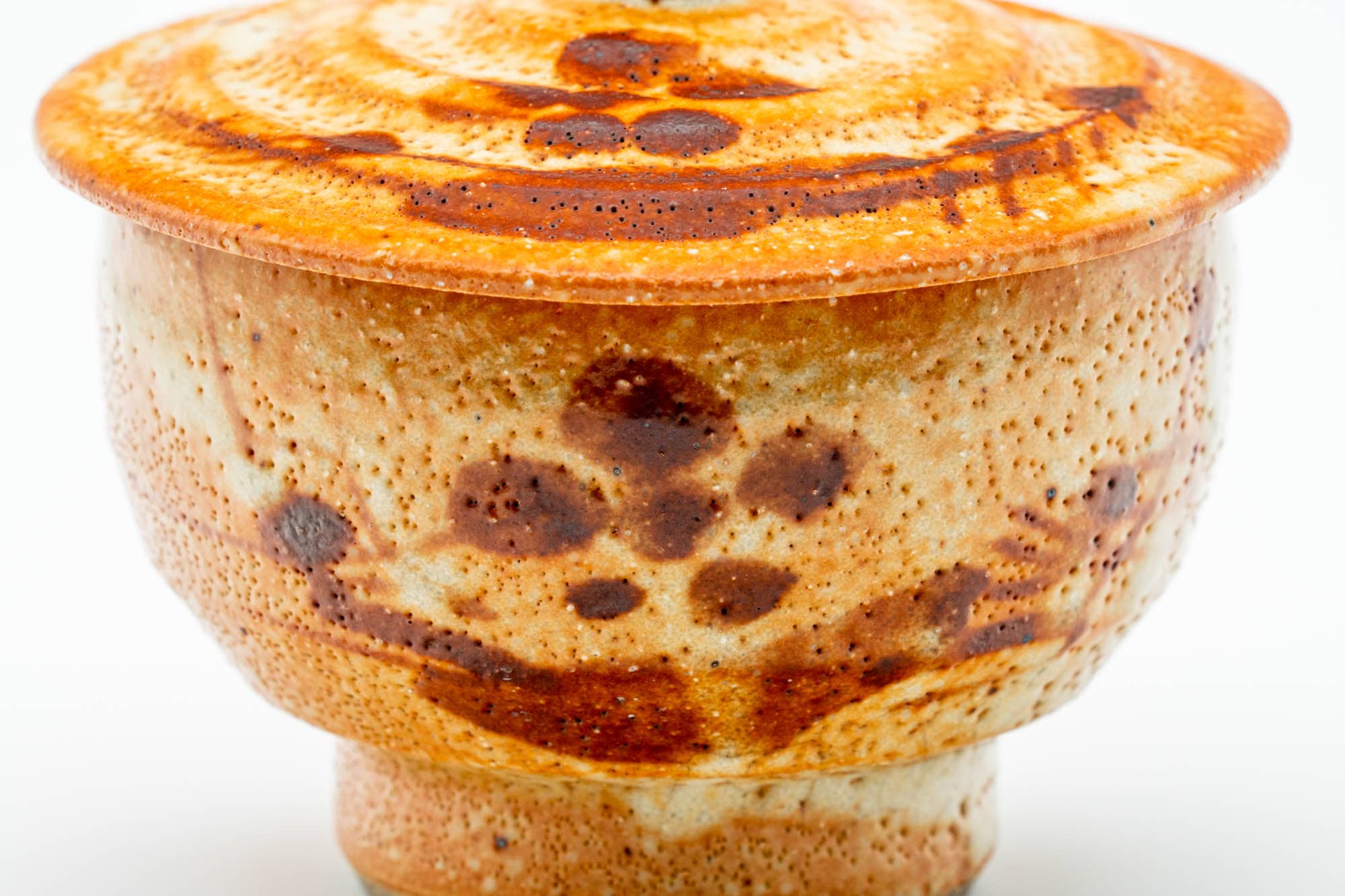 Japanese Teacup - Floral Orange Shino Glazed Lidded Yunomi - 120ml