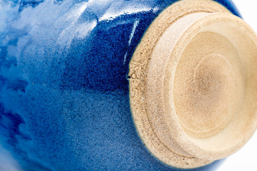 Japanese Teacup - Blue Drip-Glazed Thumb-Indented Yunomi - 200ml