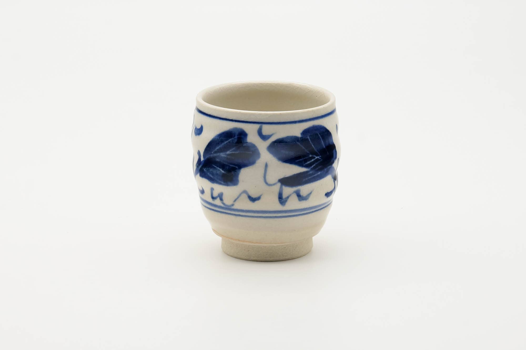 Japanese Teacup - Abstract Blue White Glazed Yunomi - 100ml