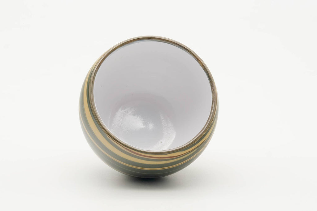 Japanese Teacup - Green Yellow Nerikomi Tokoname-yaki White Inner-Glazed Yunomi - 100ml