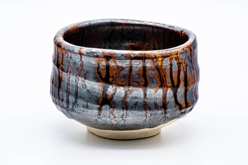 Japanese Matcha Bowl - Metallic Brown Drip-Glazed Chawan