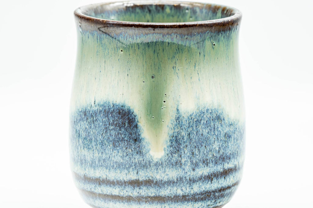 Japanese Teacup - Green White Hare's Fur Drip-Glazed Agano-yaki Yunomi - 175ml