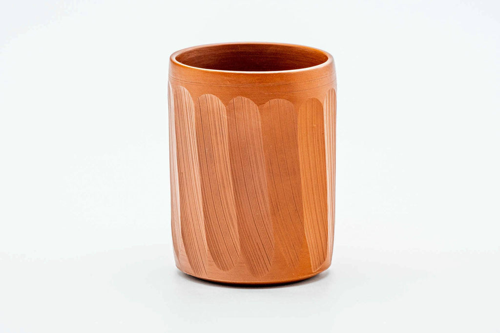 Japanese Teacup - Carved Red Shudei Tokoname-yaki Yunomi - 140ml