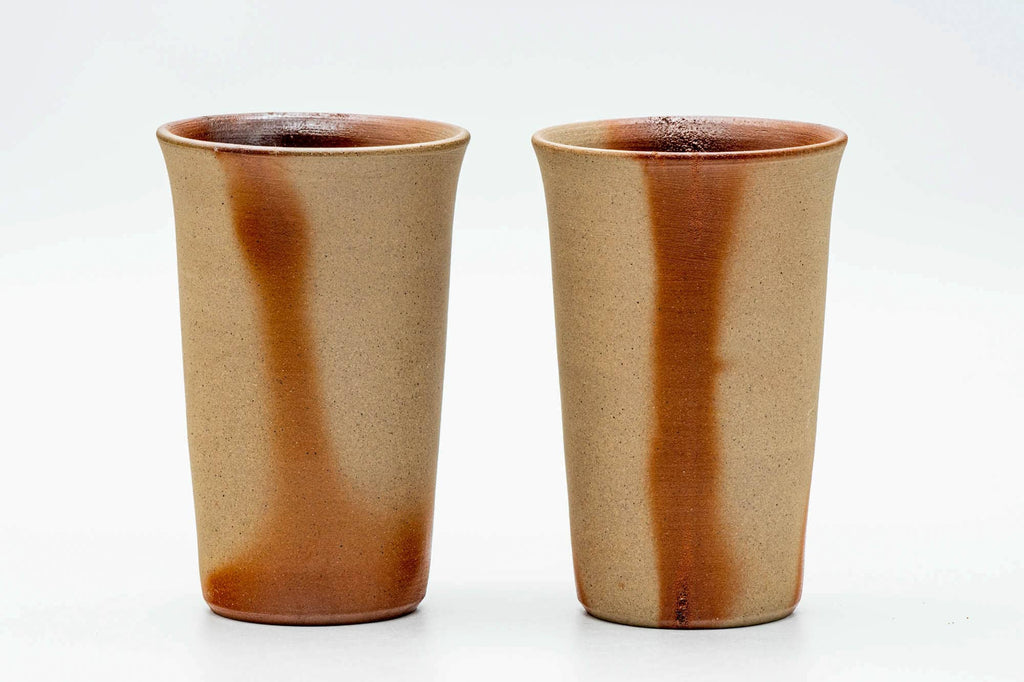Japanese Teacups - Pair of Tall Orange Bizen-yaki Yunomi - 200ml