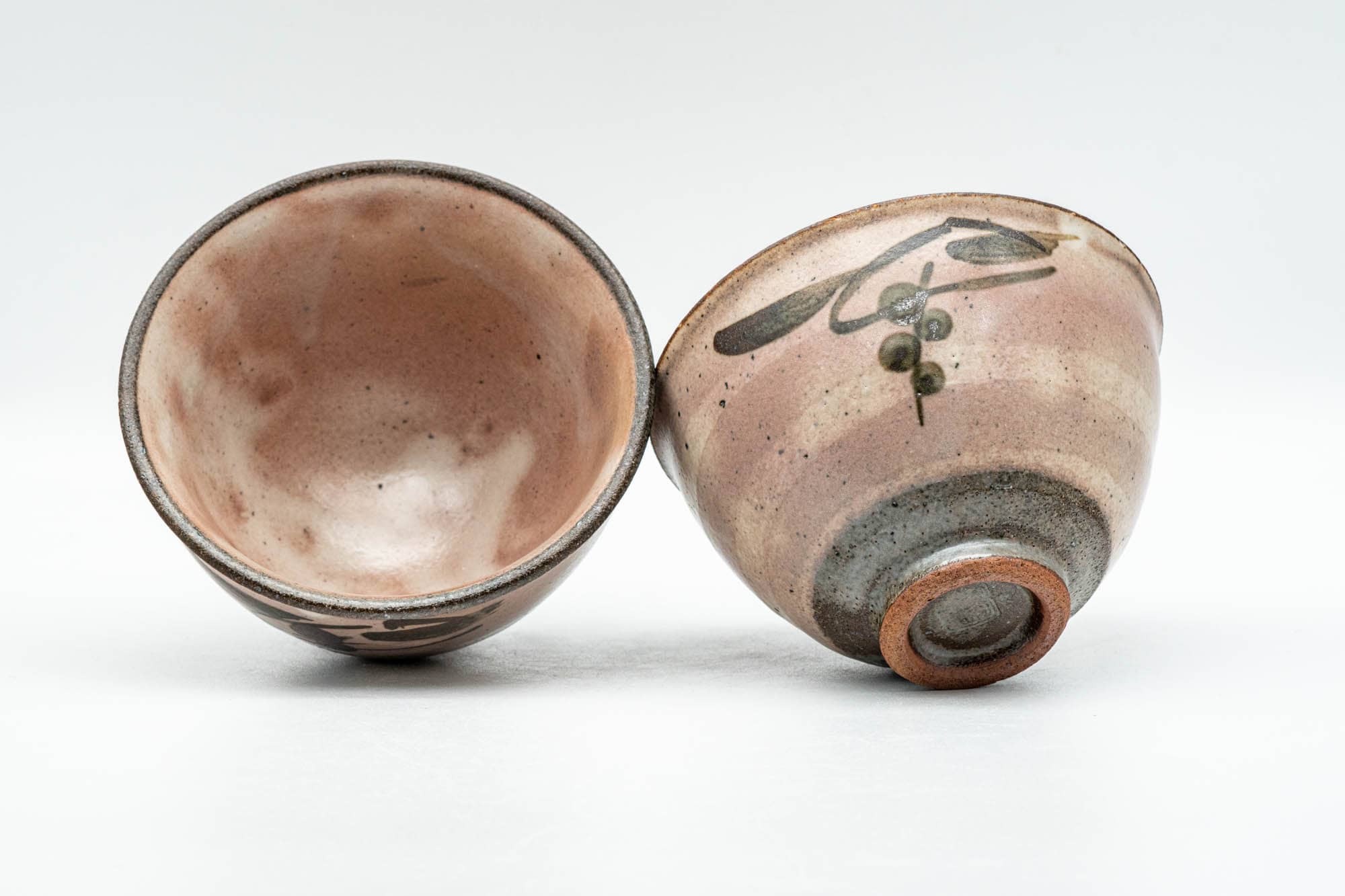 Japanese Teacups - Pair of Pink Grapevine Decorated Yunomi - 130ml