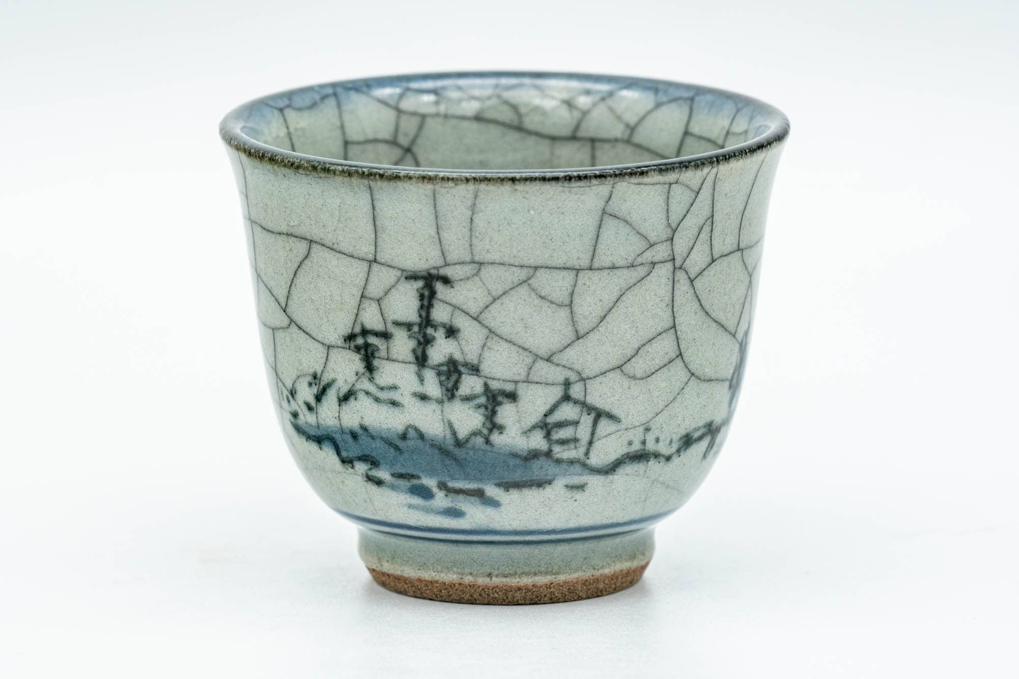 Japanese Teacups - Pair of Celadon Village Obori Soma-yaki Yunomi - 80ml