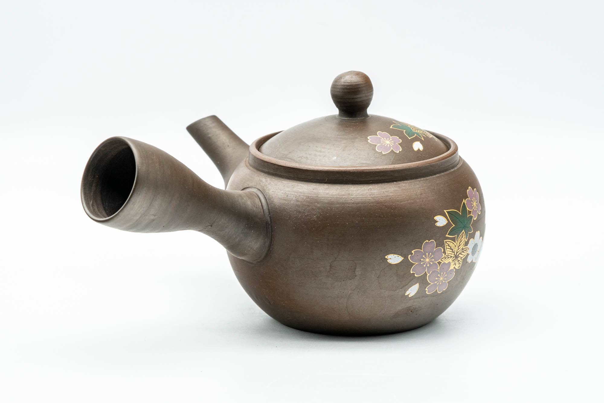 Japanese Kyusu - Floral Brown Glazed Mesh Teapot - 250ml