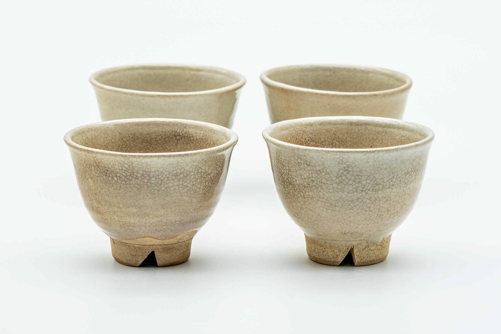 Japanese Teacups - Set of 4 Classic Beige Glazed Hagi-yaki Yunomi - 75ml
