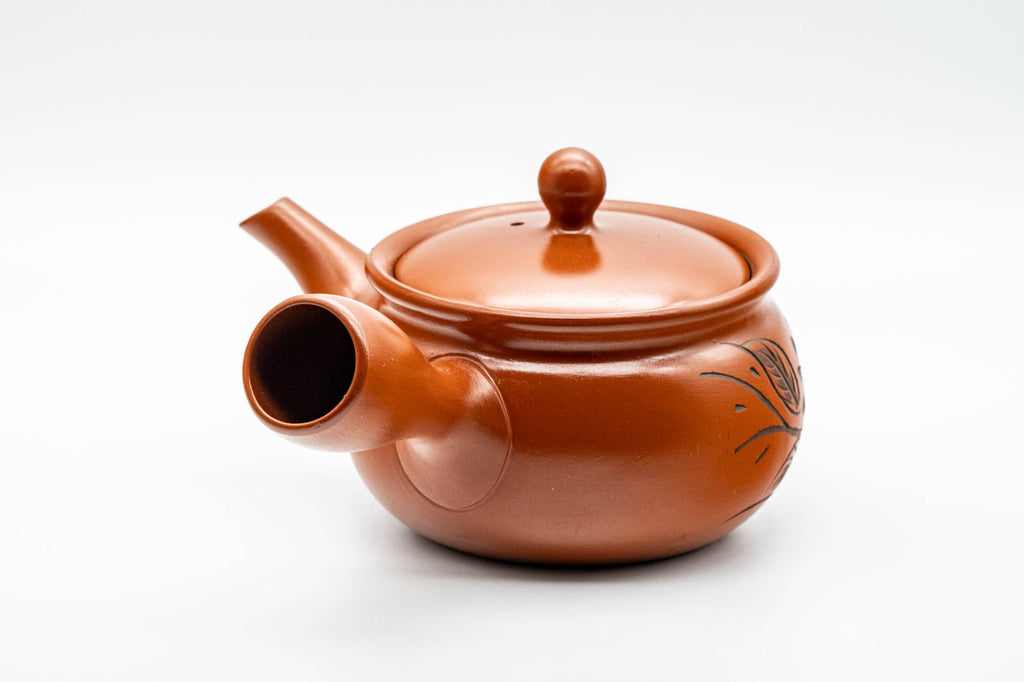 Japanese Kyusu - Engraved Chrysanthemum Tokoname-yaki Teapot with Mesh Strainer - 350ml