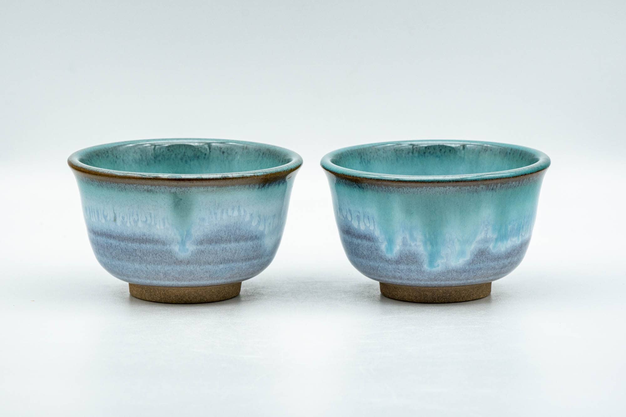 Japanese Teacups - Pair of Purple Turquoise Drip-Glazed Agano-yaki Yunomi - 100ml