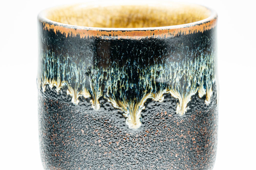 Japanese Teacup - Black Brown Drip-Glazed Yunomi - 150ml