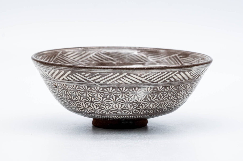 Japanese Matcha Bowl - Chrysanthemum Mishima Patterned Kiyomizu-yaki Chawan - 150ml