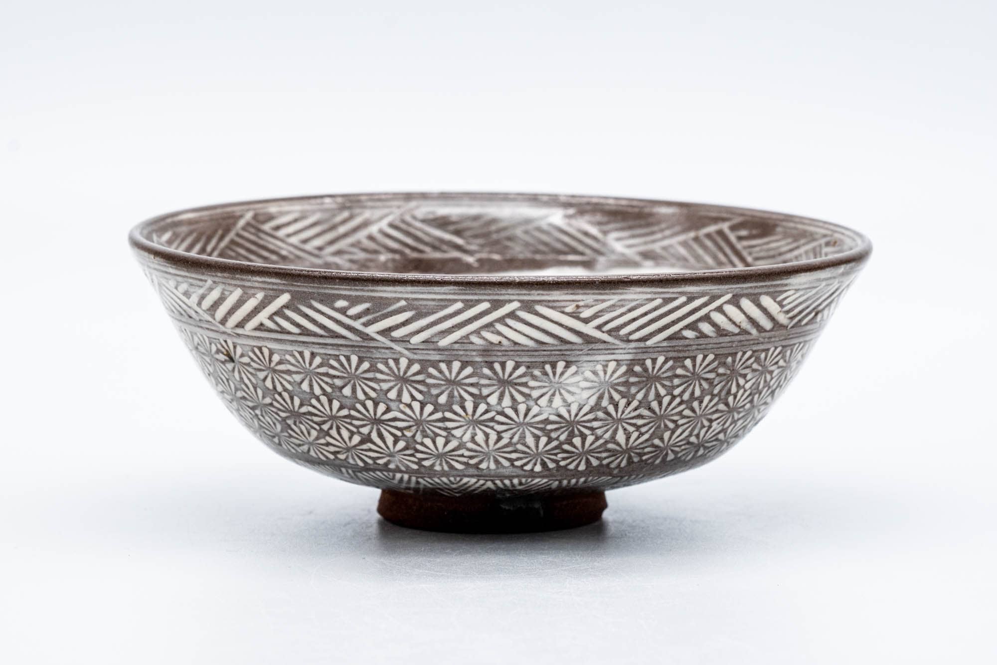 Japanese Matcha Bowl - Chrysanthemum Mishima Patterned Kiyomizu-yaki Chawan - 150ml
