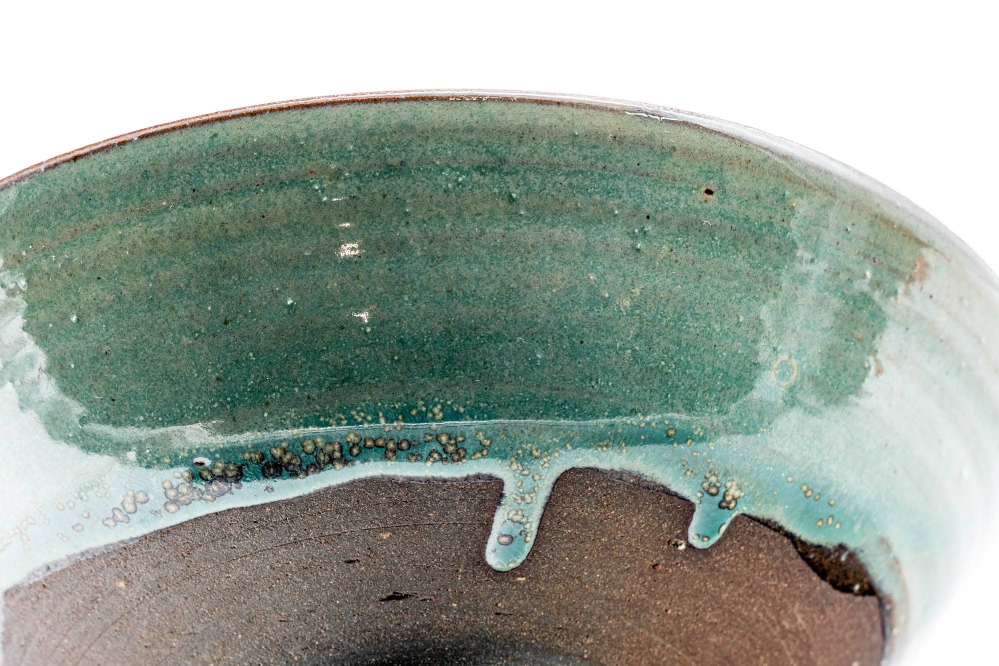 Japanese Matcha Bowl - Green Drip-Glazed Hira-gata Chawan - 200ml