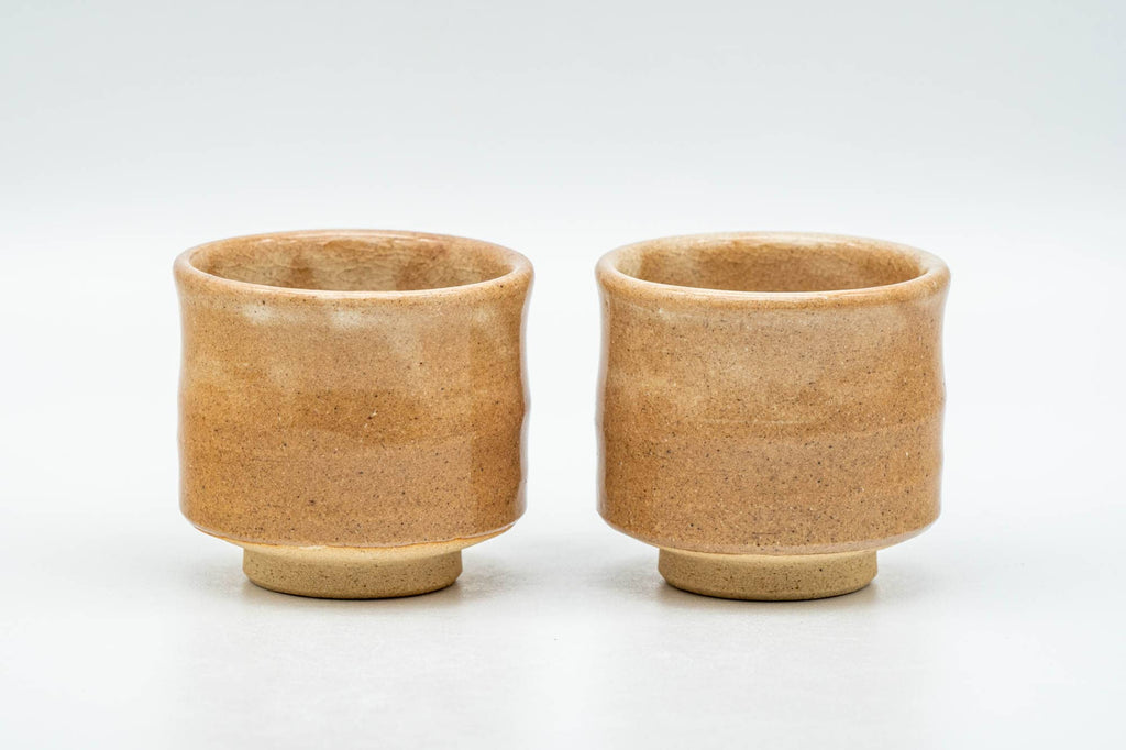 Japanese Teacups - Pair of Milky Beige Drip-Glazed Hagi-yaki Guinomi - 50ml