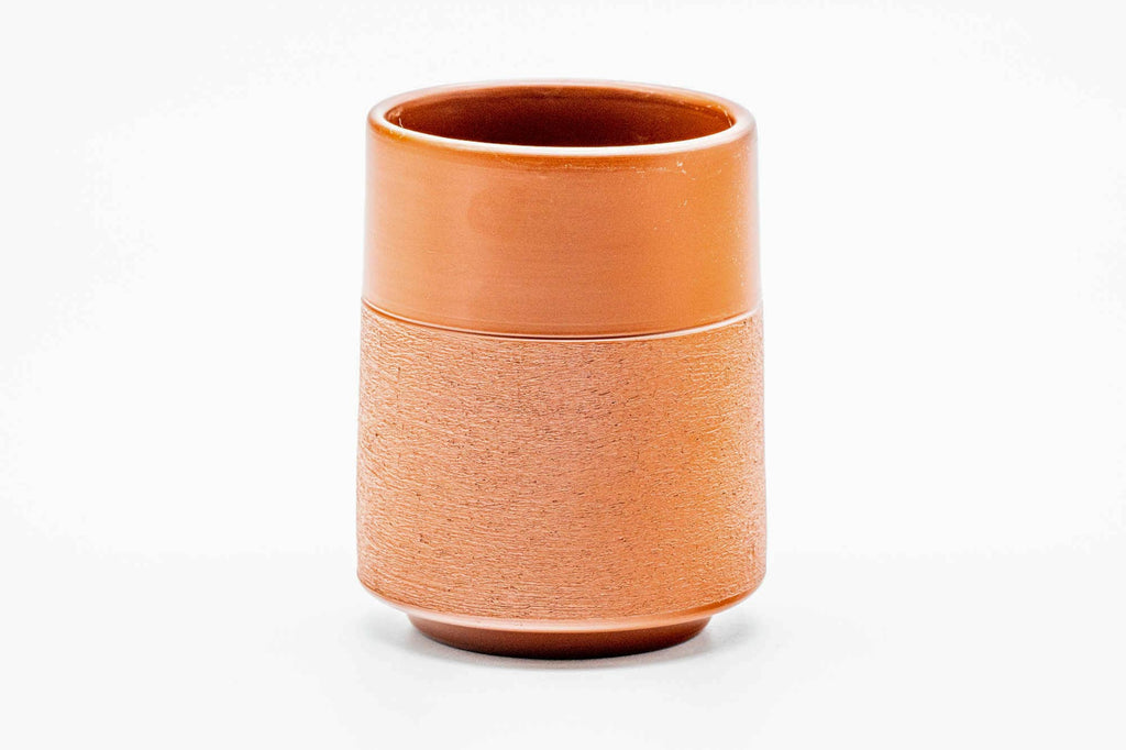 Japanese Teacup - Gold Kanji Textured Red Shudei Tokoname-yaki Yunomi - 230ml