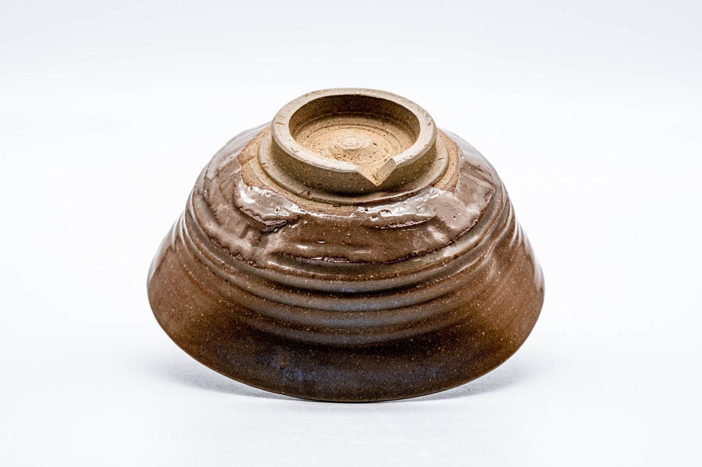 Japanese Matcha Bowl - Brown Glazed Thumb-Indented Ribbed Chawan - 150ml