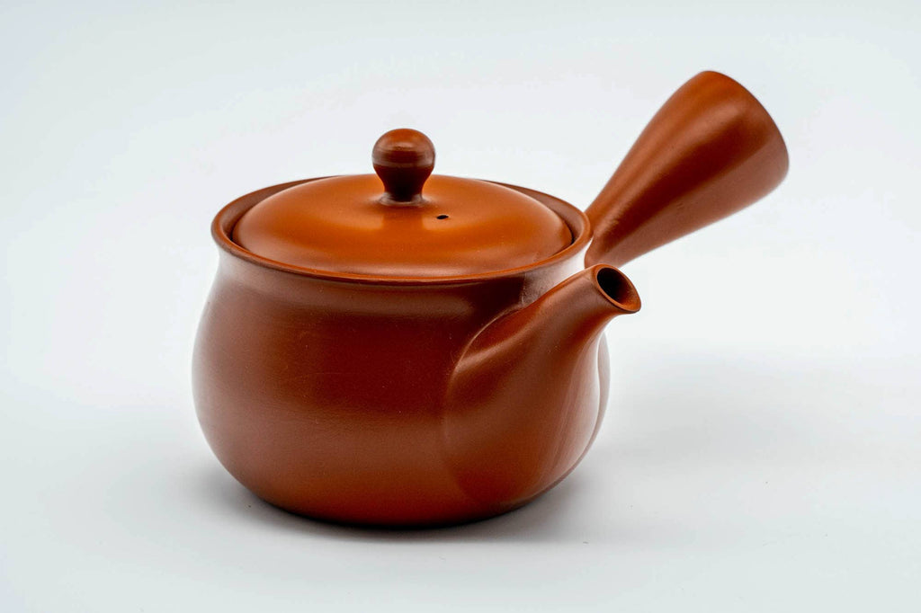 Japanese Kyusu - Round Red Shudei Tokoname-yaki Mesh Teapot - 350ml