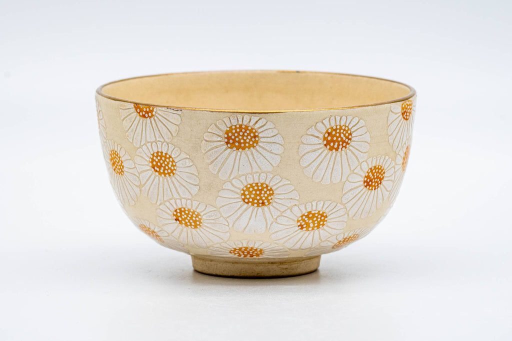 Japanese Matcha Bowl - Floral Gold Kyo-yaki Chawan - 150ml
