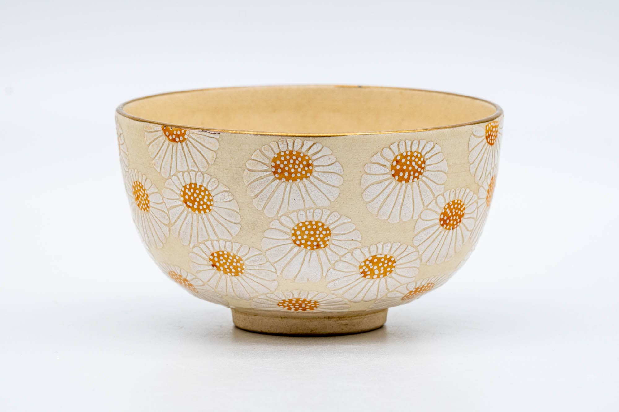 Japanese Matcha Bowl - Floral Gold Kyo-yaki Chawan - 150ml