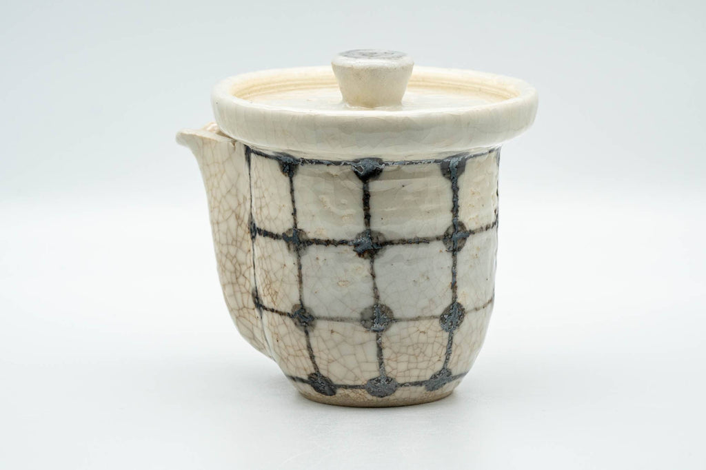 Japanese Houhin - Large Checkered White Crazed Glazed Do-ake Teapot - 220ml