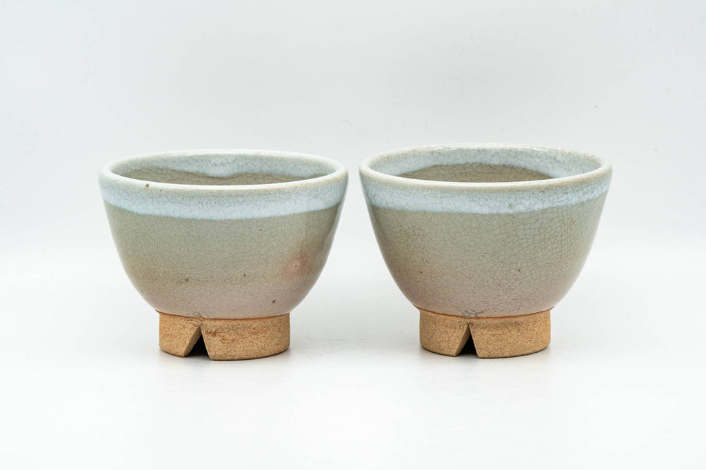 Japanese Teacups - Pair of Beige White Hagi-yaki Yunomi - 110ml
