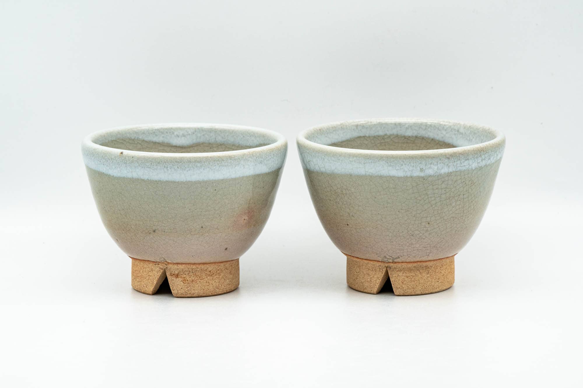 Japanese Teacups - Pair of Beige White Hagi-yaki Yunomi - 110ml