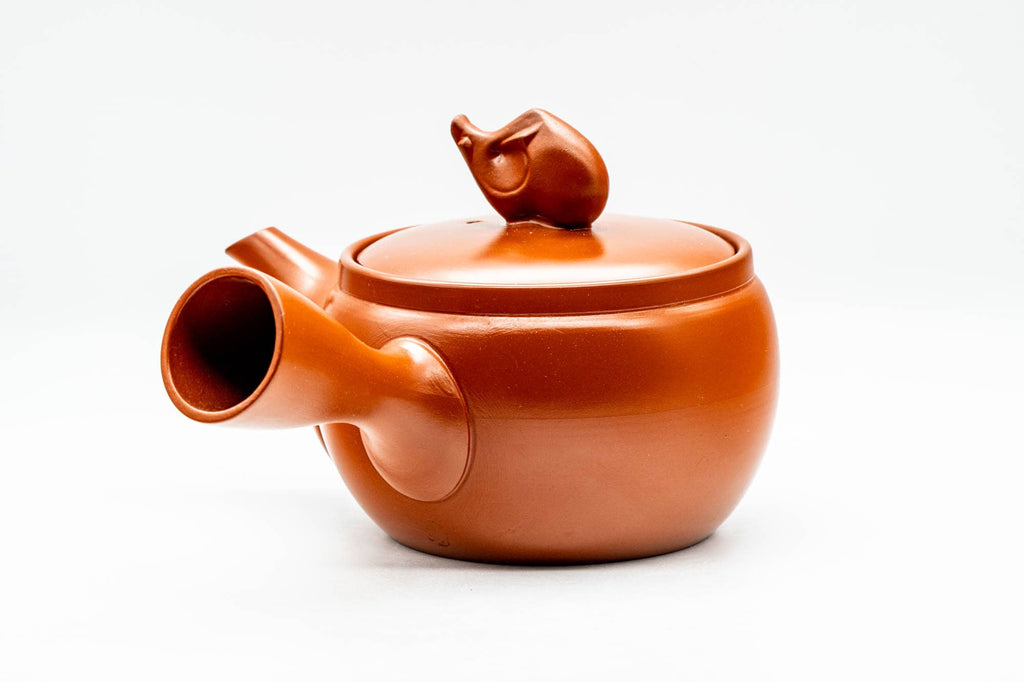 Japanese Kyusu - Kanji Pig Red Shudei Tokoname-yaki Mesh Teapot - 360ml