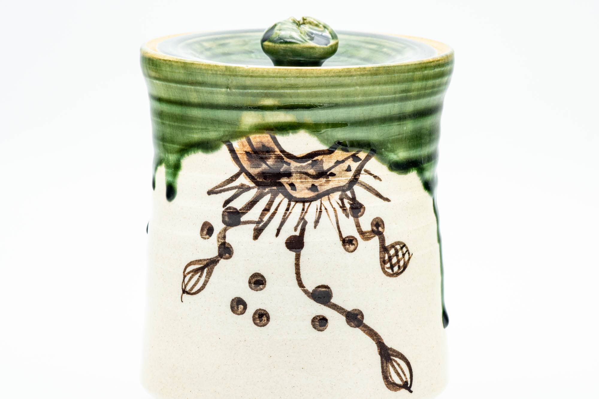 Japanese Mizusashi - Beige Green Drip-Glazed Oribe-yaki Fresh Water Container - 1000ml