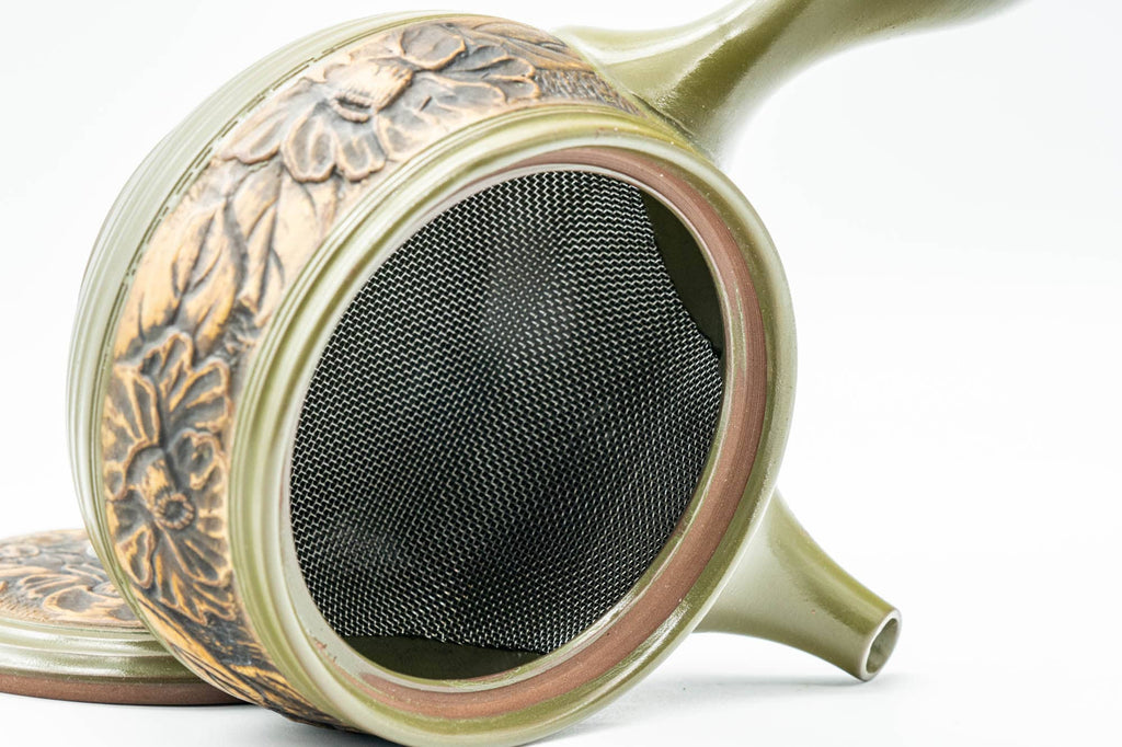 Japanese Kyusu - Green Floral Tokoname-yaki Nozomi Teapot - 200ml