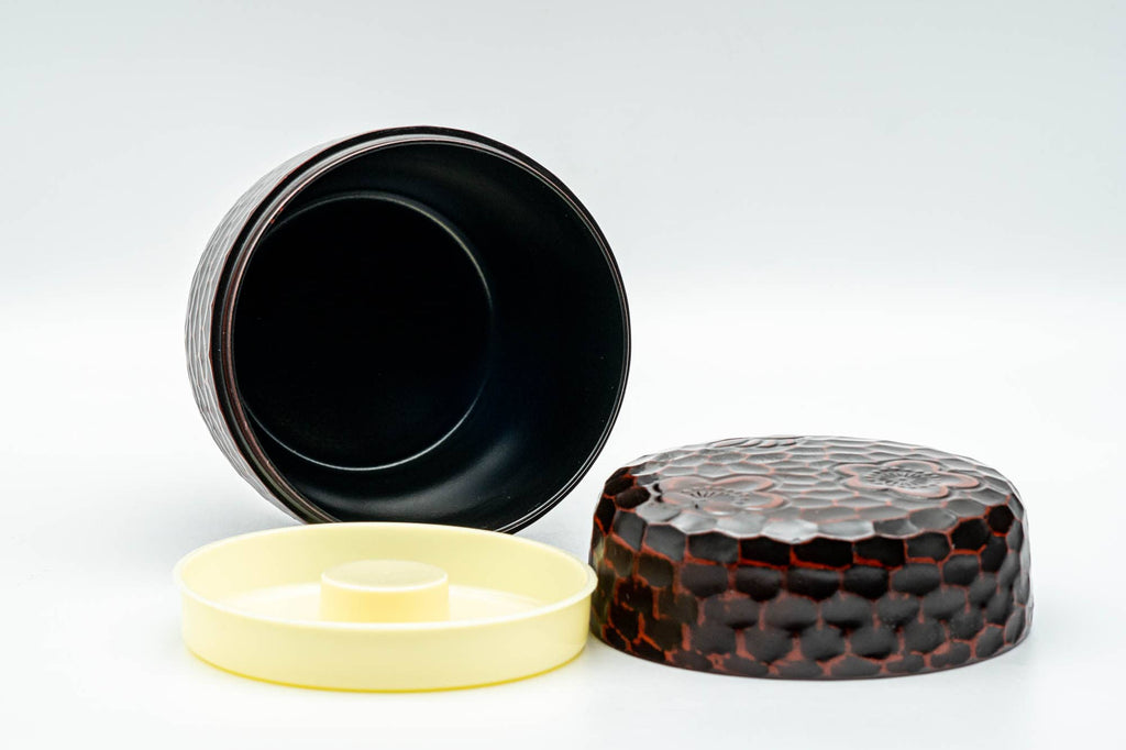 Japanese Chazutsu - Burgundy Plum Blossoms Plastic Tea Canister - 200ml