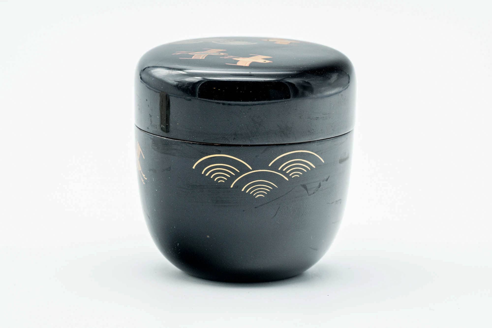 Japanese Natsume - Geometric Soaring Birds Black Lacquer Matcha Tea Caddy - 80ml