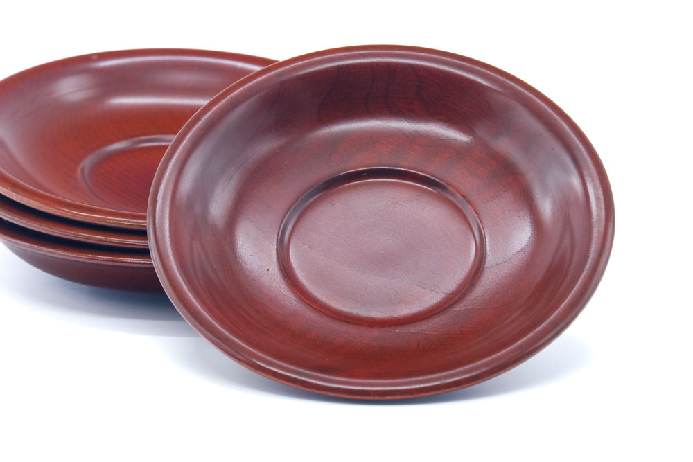 Japanese Chataku - Set of 4 Red Wooden Tea Saucers