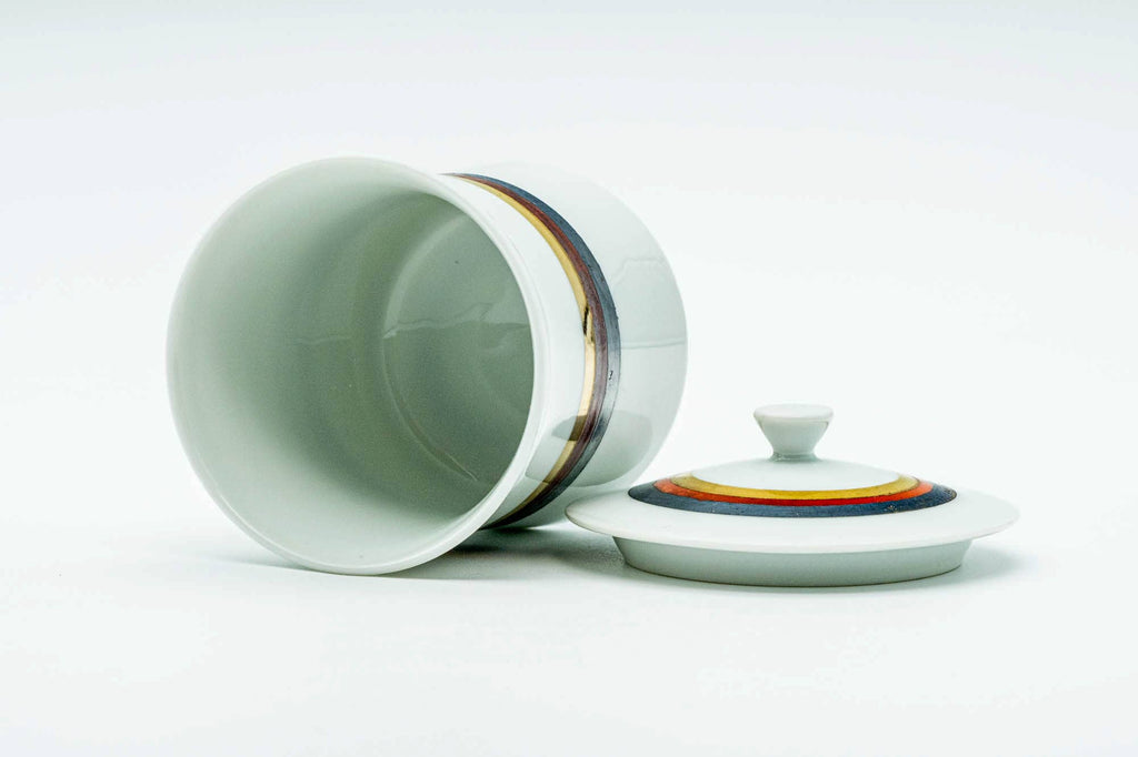 Japanese Teacup - Striped White Porcelain Arita-yaki Lidded Yunomi - 110ml