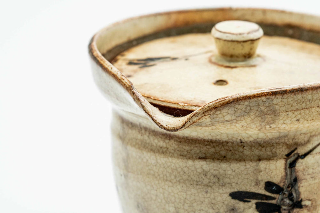 Japanese Shiboridashi - Beige Egret Kiyomizu-yaki Handle-less Teapot - 180ml